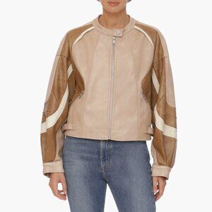 Avec Les Filles Cruelty Free Faux Leather Racing Oversize Moto Biker Jacket NWT